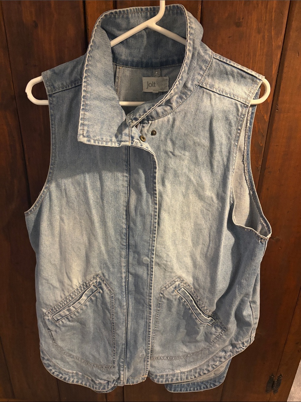 Jolt Light Blue Denim Vest with Front Zip
